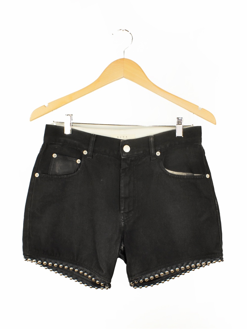 NWT 1017 ALYX 9SM Embellished Leather Ball Chain Stud Lined Denim Black Shorts